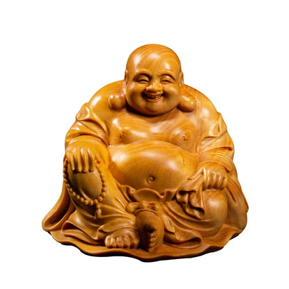 6/8cm Mini Laugh Buddha Wood Maitreya Small Figurines Wood Statue Collection Buddha Laughing Buddha Statue Home Decoration