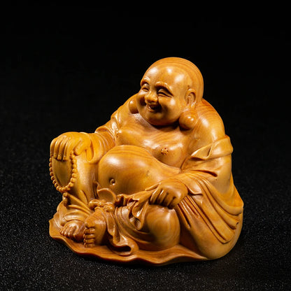 6/8cm Mini Laugh Buddha Wood Maitreya Small Figurines Wood Statue Collection Buddha Laughing Buddha Statue Home Decoration