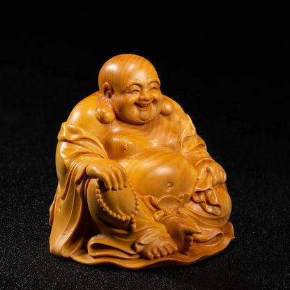 6/8cm Mini Laugh Buddha Wood Maitreya Small Figurines Wood Statue Collection Buddha Laughing Buddha Statue Home Decoration