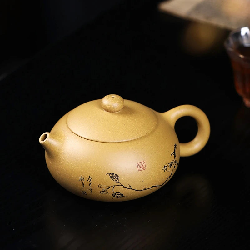 6.8oz xishi pot handpainted bird branch spring scene marked duan clay original ore real yixing zisha teapot 7 infuser holes new