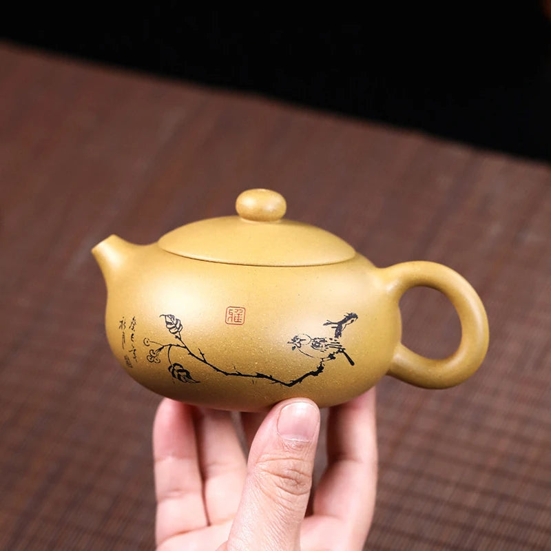 6.8oz xishi pot handpainted bird branch spring scene marked duan clay original ore real yixing zisha teapot 7 infuser holes new