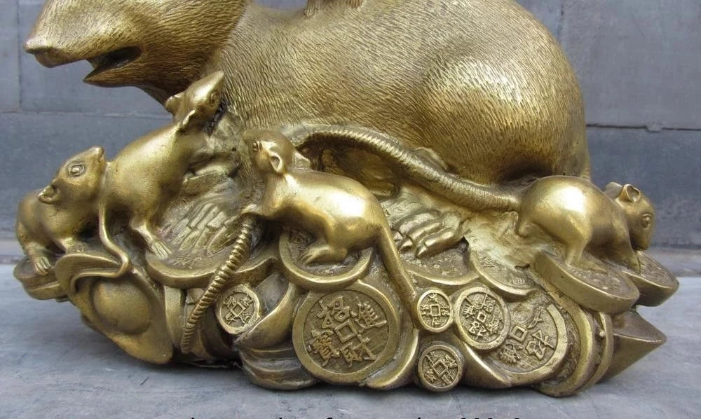 6 Chinese Brass Copper Feng Shui Auspicious Wealth YuanBao Zodiac Mouse Statue
