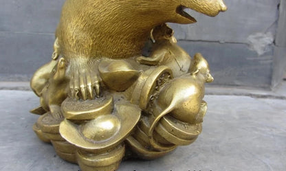 6 Chinese Brass Copper Feng Shui Auspicious Wealth YuanBao Zodiac Mouse Statue