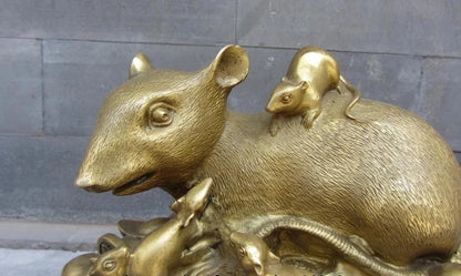 6 Chinese Brass Copper Feng Shui Auspicious Wealth YuanBao Zodiac Mouse Statue