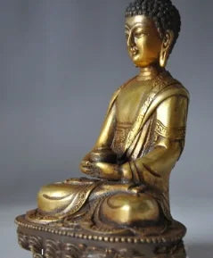 6"Chinese Tibet Buddhism Brass Bronze Sakyamuni Medicine Buddha 15cm Height Garden Decoration 100% real Brass Bronzeroom A