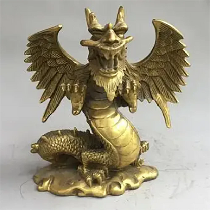 6" Chinese old antique bronze brass auspicious dragon Fengshui ornaments statue
