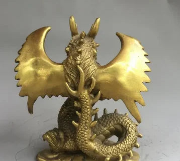 6" Chinese old antique bronze brass auspicious dragon Fengshui ornaments statue
