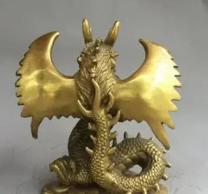 6" Chinese old antique bronze brass auspicious dragon Fengshui ornaments statue