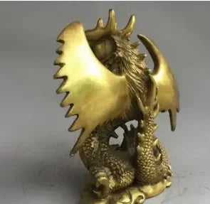 6" Chinese old antique bronze brass auspicious dragon Fengshui ornaments statue