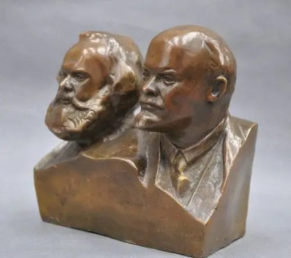 6'' Elaborate Great Communist Marx And Lenin Bust Bronze Statue sculpture 15cm
