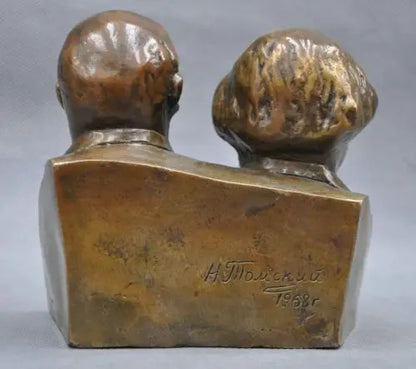 6'' Elaborate Great Communist Marx And Lenin Bust Bronze Statue sculpture 15cm