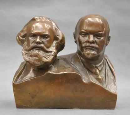 6'' Elaborate Great Communist Marx And Lenin Bust Bronze Statue sculpture 15cm