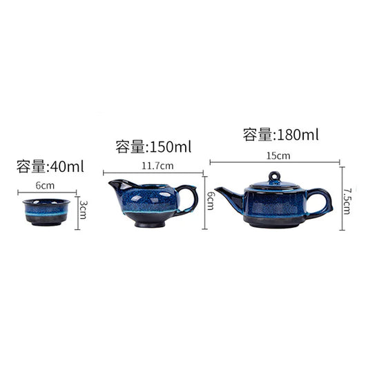 6 Japanese Style Teaware Sets Blue Ceramic Tea Cups Business Gift Portable Travel Chinese Kung Fu Teapot 180ML