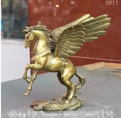 6" Myth Chinese FengShui Copper Brass Pegasus Flying Horse Wing Statue