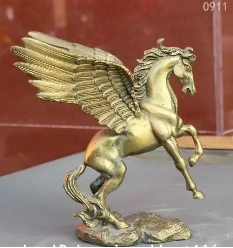 6" Myth Chinese FengShui Copper Brass Pegasus Flying Horse Wing Statue
