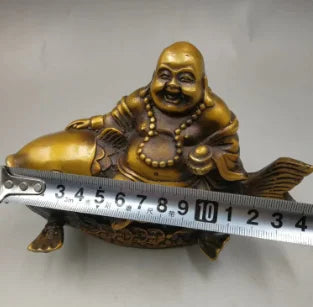 6'' Tibet Copper Brass Animal Wealth Good Fortune Fish Maitreya Buddha