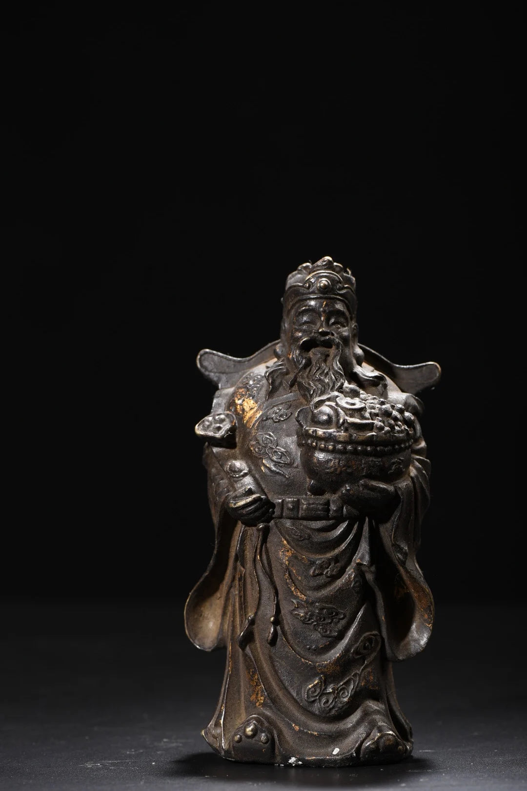 6"Tibet Temple Collection Old Bronze Cinnabar Mud gold Cornucopia  God of Wealth  Supporting financial resources Worship Hall
