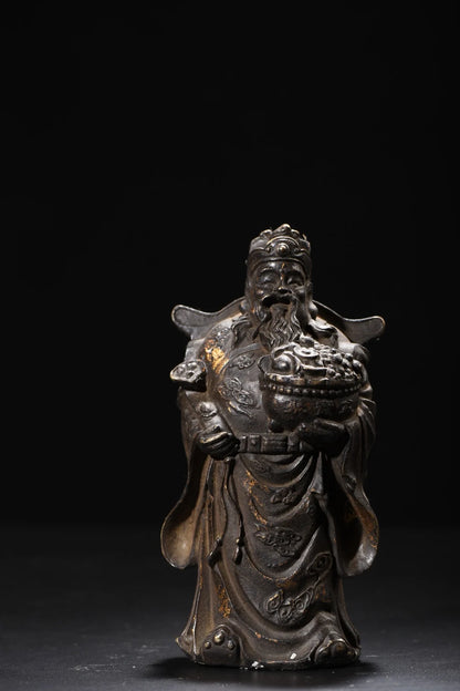 6"Tibet Temple Collection Old Bronze Cinnabar Mud gold Cornucopia  God of Wealth  Supporting financial resources Worship Hall