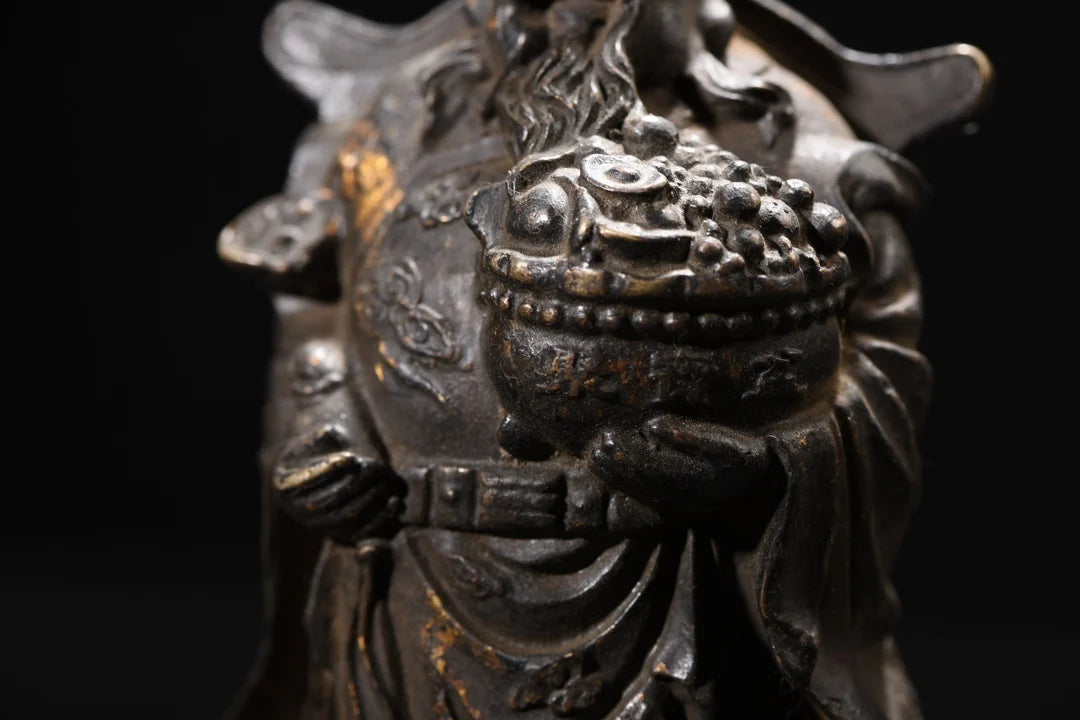 6"Tibet Temple Collection Old Bronze Cinnabar Mud gold Cornucopia  God of Wealth  Supporting financial resources Worship Hall