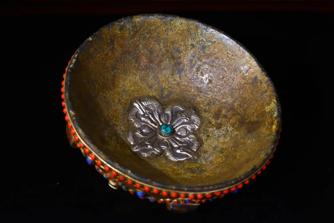 6"Tibet Temple Collection Old Natural meteorite Gem Dzi Bead Enshrine Bowl offering bowl prayer bowl Worship Hall Town House