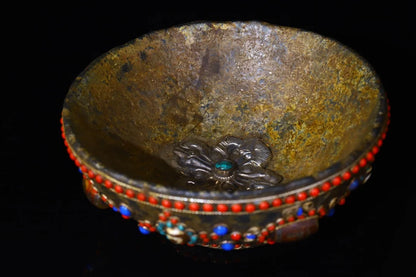 6"Tibet Temple Collection Old Natural meteorite Gem Dzi Bead Enshrine Bowl offering bowl prayer bowl Worship Hall Town House