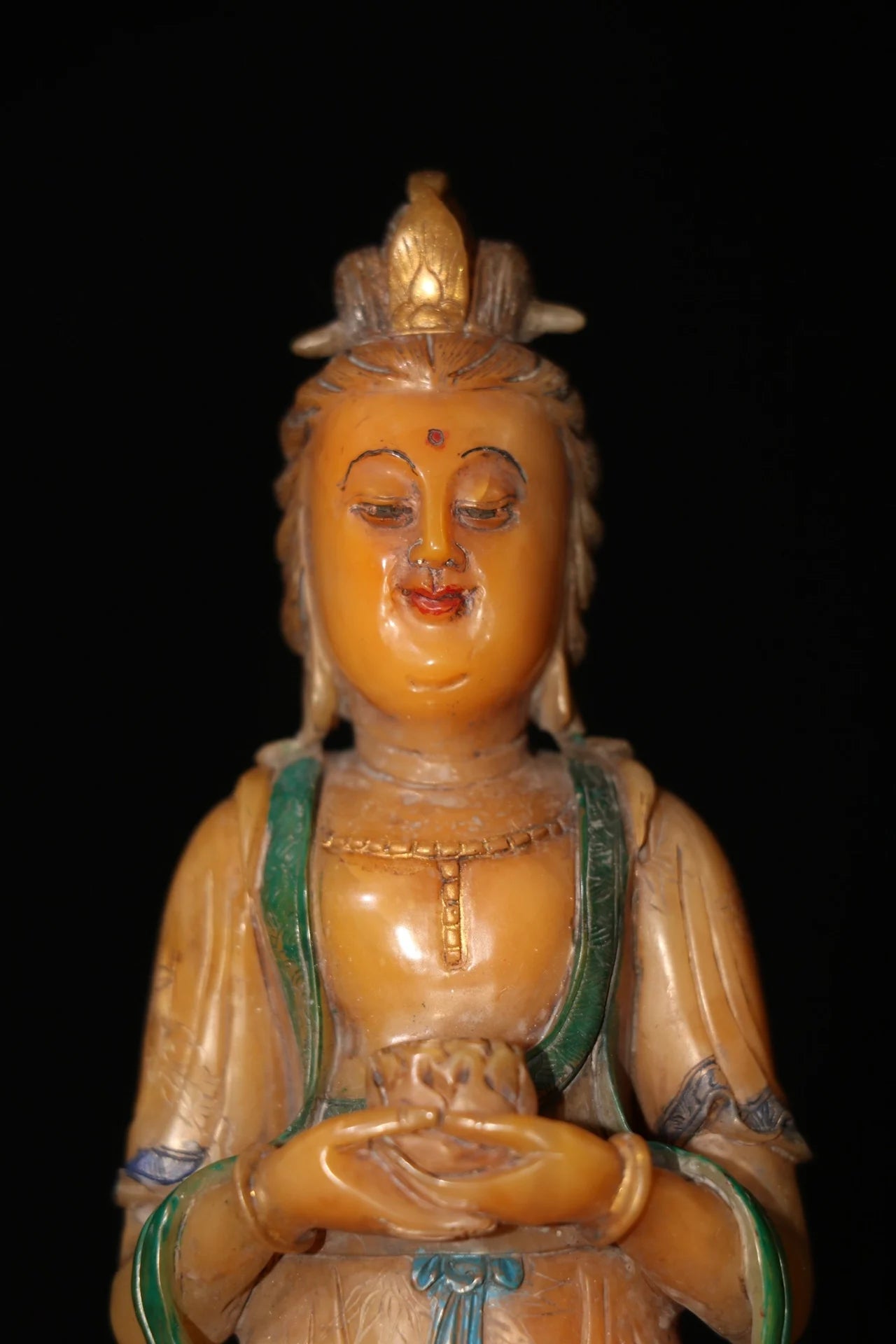 6"Tibet Temple Collection Old Tianhuang Stone Guanyin Bodhisattva Buddha Amitabha Wooden base Worship Hall Town house Exorcism