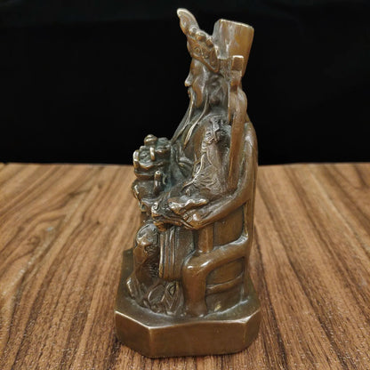 6"Tibetan Temple Collection Old Brass God of wealth Dragon pattern Sitting figure Worship Hall Town House Exorcism