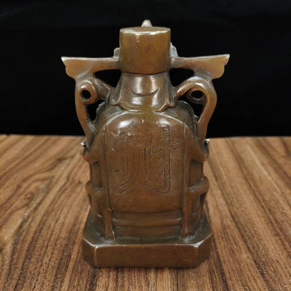 6"Tibetan Temple Collection Old Brass God of wealth Dragon pattern Sitting figure Worship Hall Town House Exorcism
