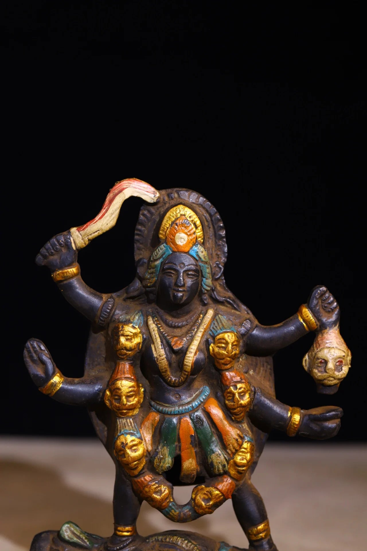 6"Tibetan Temple Collection Old Bronze Painted Goddess Durga Gali Goddess Om Krīm Kalyai Namah Worship Hall Town House