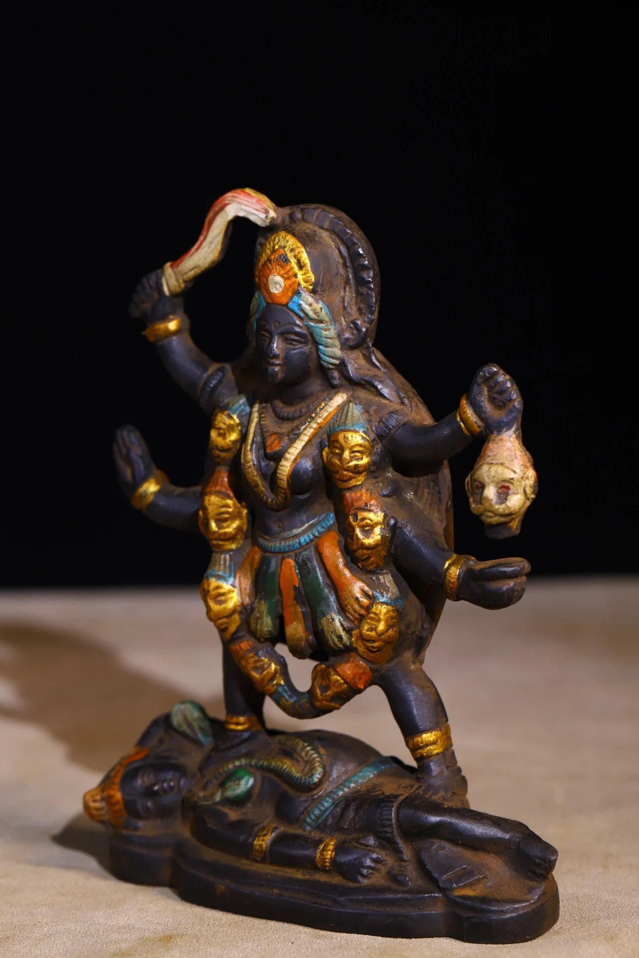 6"Tibetan Temple Collection Old Bronze Painted Goddess Durga Gali Goddess Om Krīm Kalyai Namah Worship Hall Town House