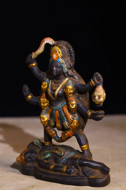 6"Tibetan Temple Collection Old Bronze Painted Goddess Durga Gali Goddess Om Krīm Kalyai Namah Worship Hall Town House