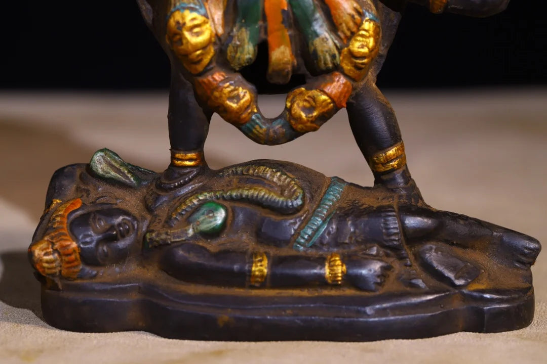 6"Tibetan Temple Collection Old Bronze Painted Hindu genealogy Durga Spouse Shiva Buddha Worship Hall Town house