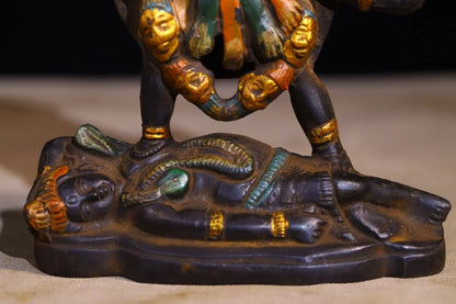 6"Tibetan Temple Collection Old Bronze Painted Hindu genealogy Durga Spouse Shiva Buddha Worship Hall Town house