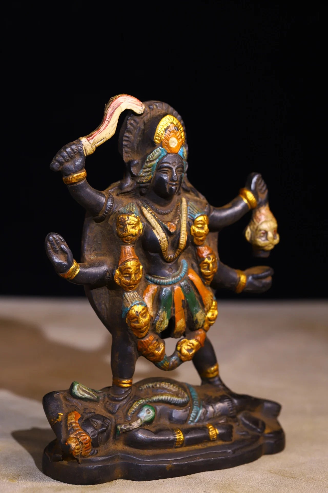 6"Tibetan Temple Collection Old Bronze Painted Hindu genealogy Durga Spouse Shiva Buddha Worship Hall Town house