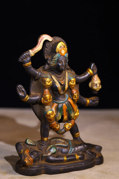 6"Tibetan Temple Collection Old Bronze Painted Hindu genealogy Durga Spouse Shiva Buddha Worship Hall Town house