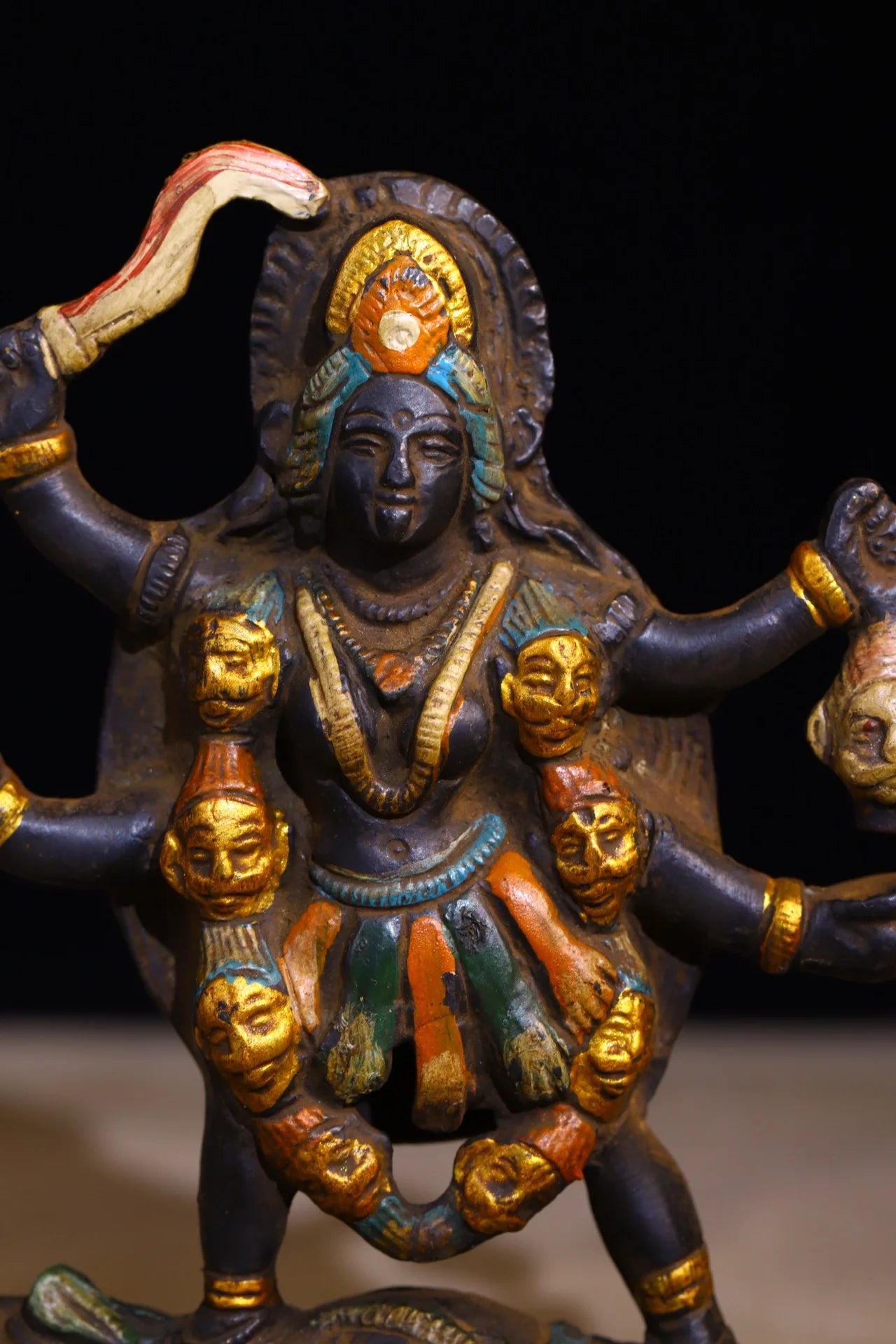 6"Tibetan Temple Collection Old Bronze Painted Hindu genealogy Durga Spouse Shiva Buddha Worship Hall Town house