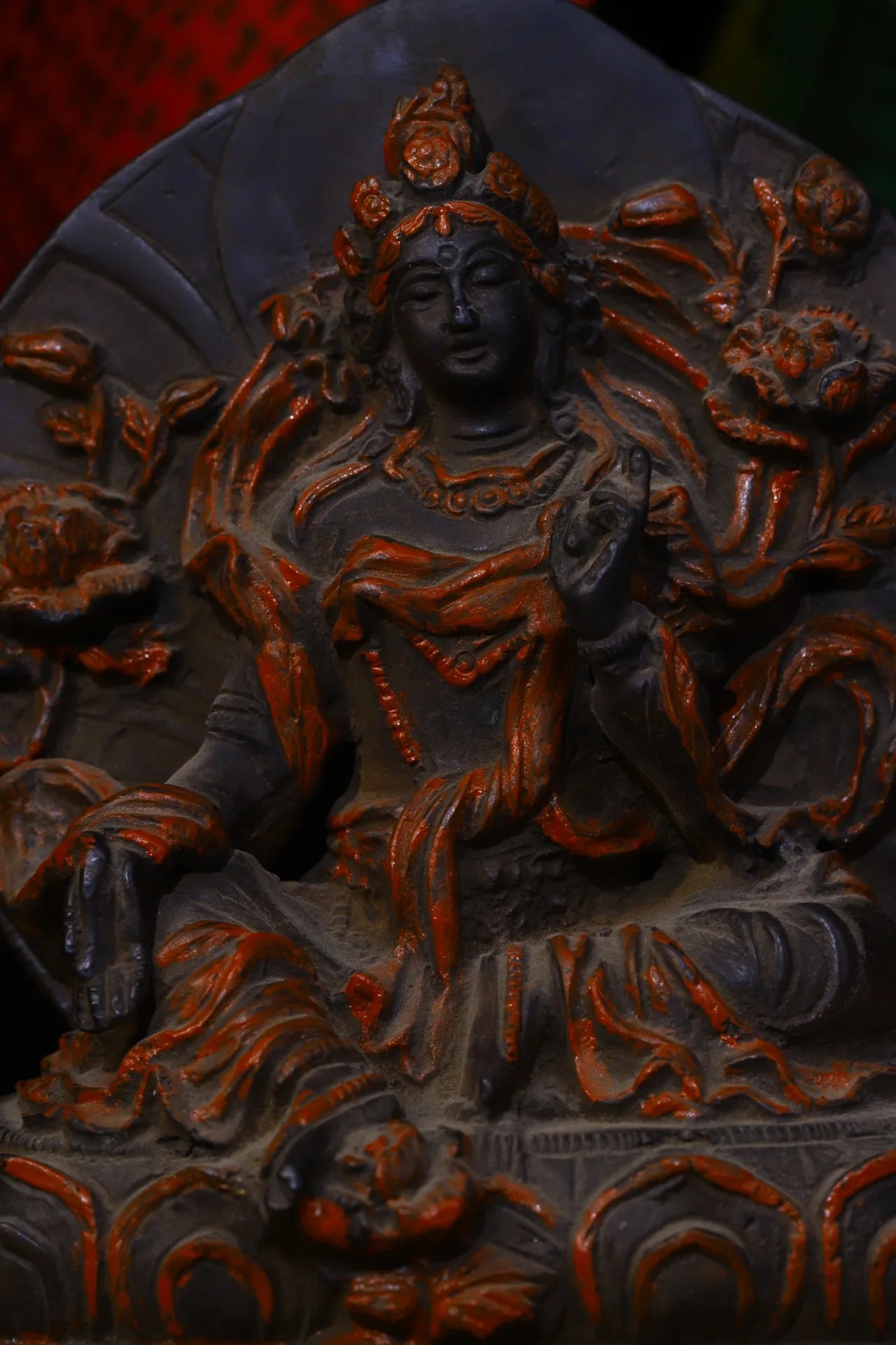 6"Tibetan Temple Collection Old Bronze Tracing Tara Bodhisattva Sitting Buddha Office Ornaments Town House Exorcism