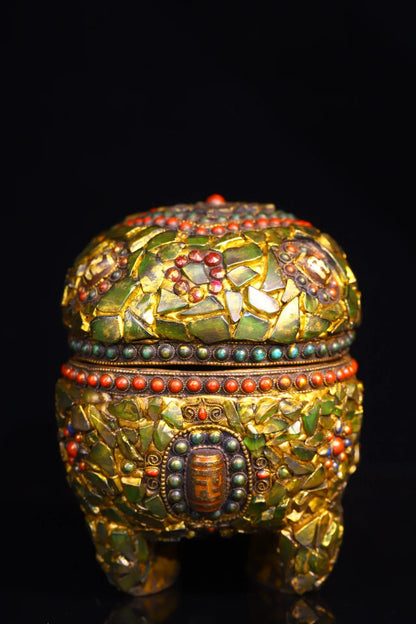 6"Tibetan Temple Collection Old Yak Bone Mosaic Gem Dzi Beads Corpse forest Skull Head Amulet Dharma Town house Exorcism