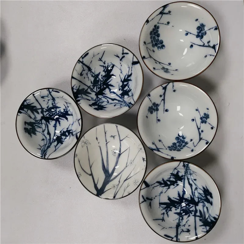 6 pcs/set Jingdezhen Ceramic teacup Blue and white porcelain Tea bowl Hand-painted Cone Teacup Chinese Tea set Accessories