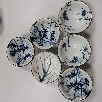 6 pcs/set Jingdezhen Ceramic teacup Blue and white porcelain Tea bowl Hand-painted Cone Teacup Chinese Tea set Accessories