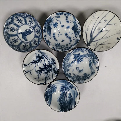 6 pcs/set Jingdezhen Ceramic teacup Blue and white porcelain Tea bowl Hand-painted Cone Teacup Chinese Tea set Accessories