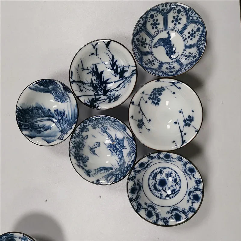 6 pcs/set Jingdezhen Ceramic teacup Blue and white porcelain Tea bowl Hand-painted Cone Teacup Chinese Tea set Accessories