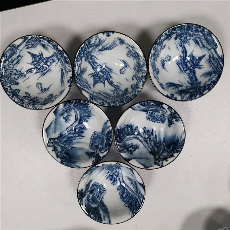 6 pcs/set Jingdezhen Ceramic teacup Blue and white porcelain Tea bowl Hand-painted Cone Teacup Chinese Tea set Accessories