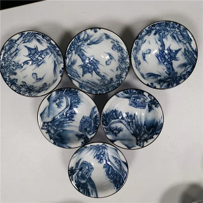 6 pcs/set Jingdezhen Ceramic teacup Blue and white porcelain Tea bowl Hand-painted Cone Teacup Chinese Tea set Accessories