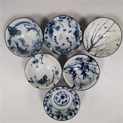 6 pcs/set Jingdezhen Ceramic teacup Blue and white porcelain Tea bowl Hand-painted Cone Teacup Chinese Tea set Accessories