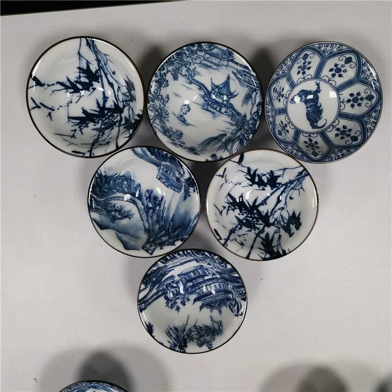 6 pcs/set Jingdezhen Ceramic teacup Blue and white porcelain Tea bowl Hand-painted Cone Teacup Chinese Tea set Accessories