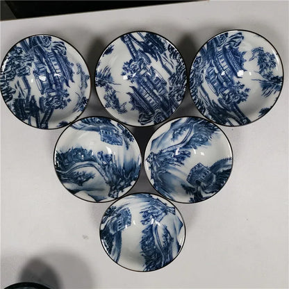 6 pcs/set Jingdezhen Ceramic teacup Blue and white porcelain Tea bowl Hand-painted Cone Teacup Chinese Tea set Accessories
