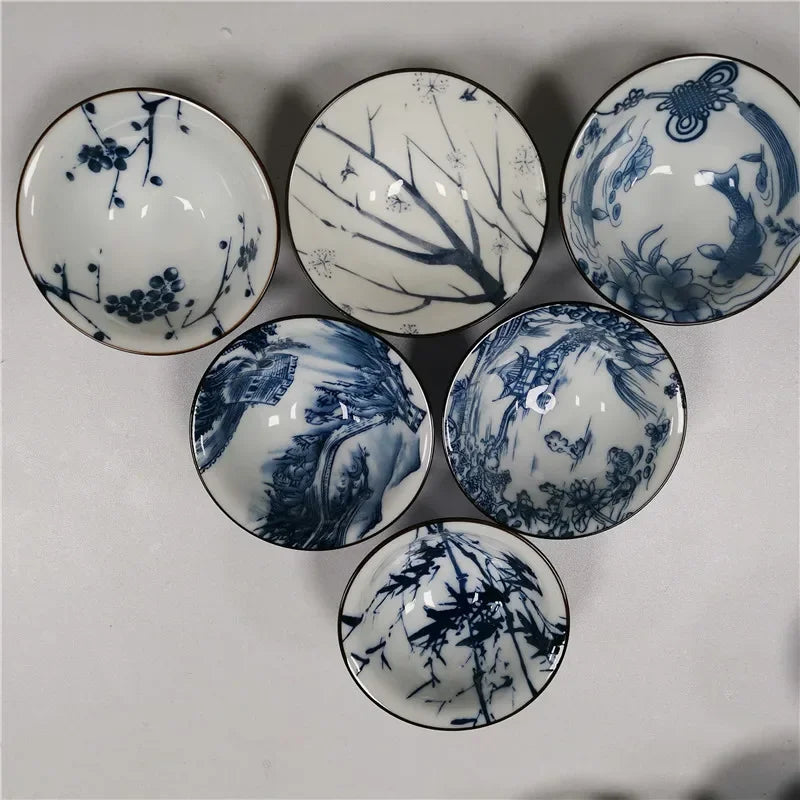 6 pcs/set Jingdezhen Ceramic teacup Blue and white porcelain Tea bowl Hand-painted Cone Teacup Chinese Tea set Accessories