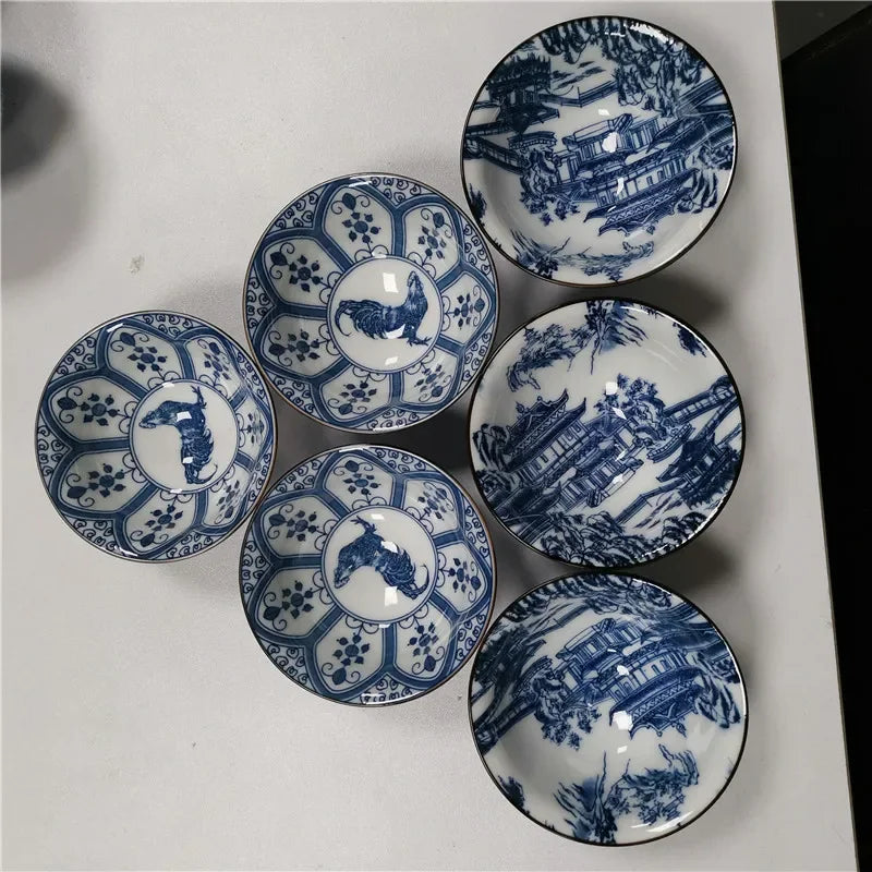 6 pcs/set Jingdezhen Ceramic teacup Blue and white porcelain Tea bowl Hand-painted Cone Teacup Chinese Tea set Accessories