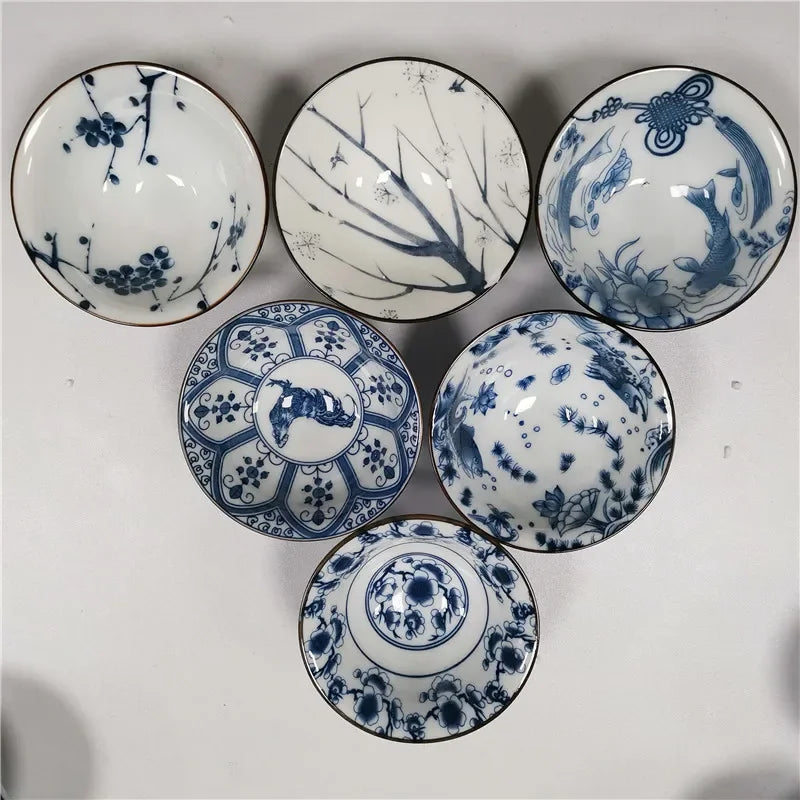 6 pcs/set Jingdezhen Ceramic teacup Blue and white porcelain Tea bowl Hand-painted Cone Teacup Chinese Tea set Accessories